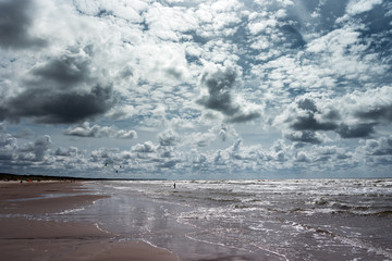 Cloudy and windy summer day by Baltic sea, Liepaja, Latvia.
