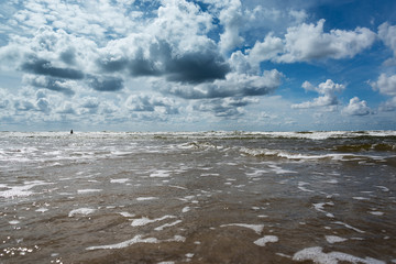Cloudy and windy summer day by Baltic sea, Liepaja, Latvia.
