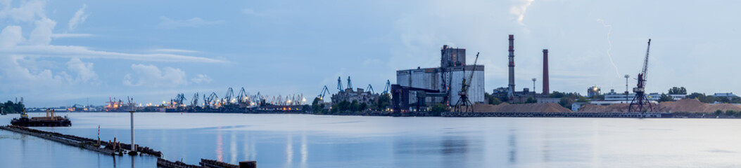 Obraz premium Panorama of marine port in Riga - the capital of Latvia and famous Baltic marine port in East Europe