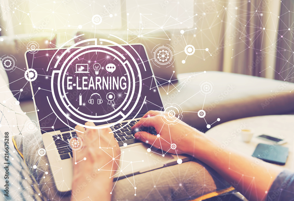 Poster e-learning with person using a laptop computer