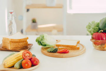 slice bread, prepare for make a sandwich in kitchen room