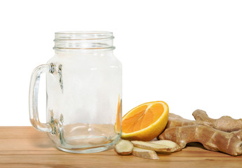 Ingridientes for tonifying smoothie with an empty mason jar on a