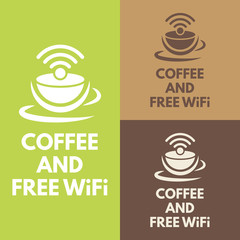 WiFi zone vector sign with coffee cup