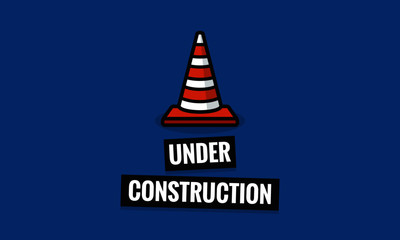Fototapeta na wymiar Under Construction Sign With Traffic Cone Pylon Vector Illustration in Flat Style Design