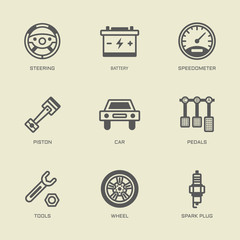 Set of car service isolated vector outline icons