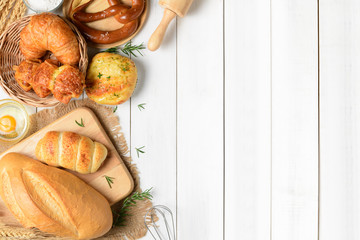 Homemade breads or bun, croissant and bakery