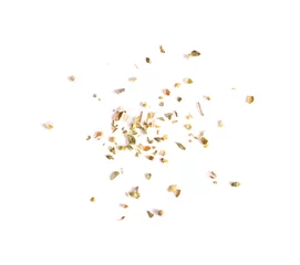 Crédence de cuisine en verre imprimé Herbes Pile of dried oregano leaves isolated on white background