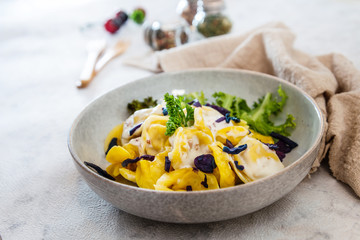 Tortellini Ham Sauce with ham and Parmesan cheese