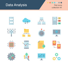 Data Analysis icons. Flat design collection 41. For presentation, graphic design, mobile application, web design, infographics.