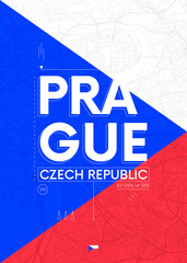 Naklejka premium Typography graphics color poster with a map of Prague, Vector travel illustration