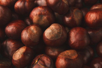 Ripe chestnuts closeup