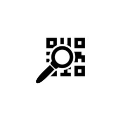 QR Code and Magnifying Glass, Search. Flat Vector Icon illustration. Simple black symbol on white background. QR Code and Magnifying Glass, Search sign design template for web and mobile UI element