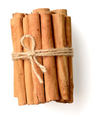bunch of cinnamon sticks isolated on the white background