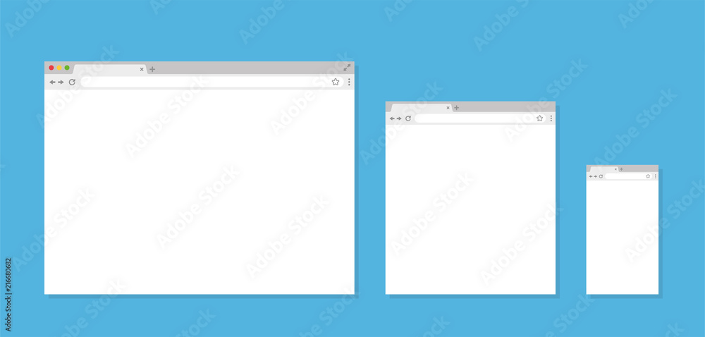 Poster three different browser window. browser in flat style - stock vector.