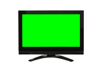 Modern Television Isolated on White with Chroma Green Screen