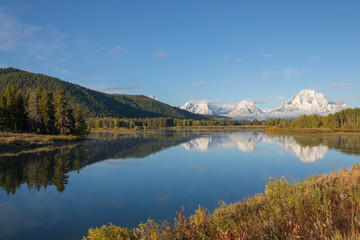 Scenic Reflection Landscape of the Tetons in Fall