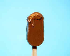melting melted chocolate ice cream in summer hot weather