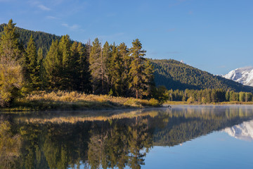 Fototapeta na wymiar Scenic Reflection Landscape of the Tetons in Fall