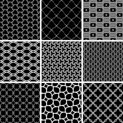 Set of seamless black and white backgrounds for your designs. Modern vector ornament. Geometric abstract pattern