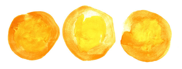 Three circles Bright yellow watercolor abstract background, spot, splash of paint, blot, divorce. Vintage pattern for different design and decoration.