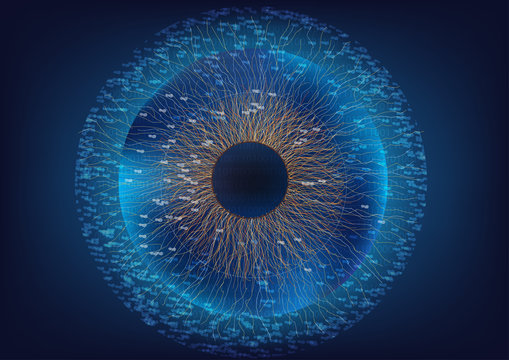 Abstract digital and technology background. Artificial Intelligence eye combined with binary code that can use to present business innovation.