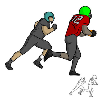 American football player running with the ball vector illustration sketch doodle hand drawn with black lines isolated on white background