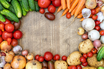 Organic vegetables on wooden table