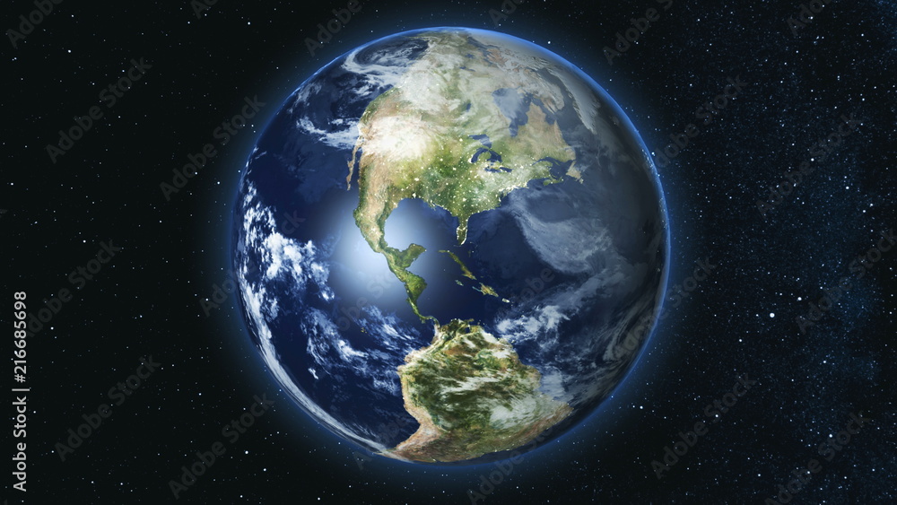 Canvas Prints realistic earth planet, rotating on its axis in space against the background of the star sky. seamle