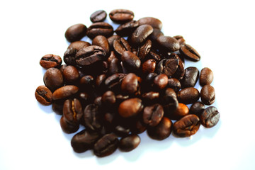 Close up Coffee beans isolated on white background.