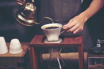 Drip brewing, filtered coffee, or pour-over is a method which involves pouring water over roasted, ground coffee beans contained in a filter.