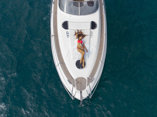 Aerial drone shot Luxury Lifestyle Sailing Boat Healthy Outdoor Living Freedom Travel Tourism. Drone Point of View