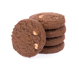 Chocolate chip cookie in bolwl on white background