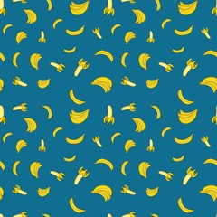 Seamless pattern of bananas. Banana with blue Background.
