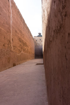 antique historic red walls in arabian fortress or palace