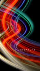 Fluid colors abstract background, twisted liquid design on black, colorful marble or plastic wave texture backdrop, multicolored template for business or technology presentation or web brochure cover