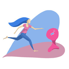 The girl hurries to the phone. Hand-drawn