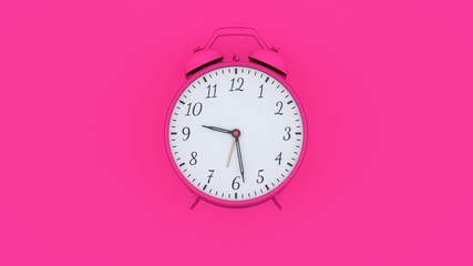 Pink alarm clock on a pink background.