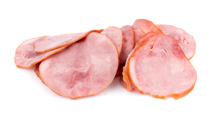 Sliced smoked ham isolated on white background