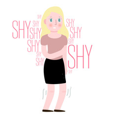 Shy, worried, nervous woman concept vector