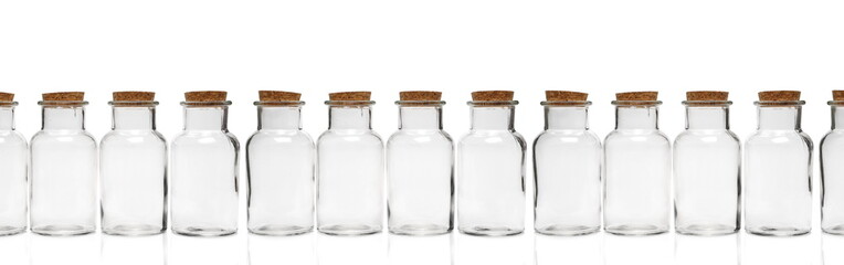 Collection retro glass bottle isolated on white, with clipping path