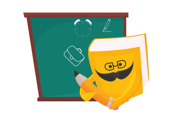Vector illustration for Back to School materials. Blackboard and textbook character.