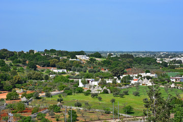Italy, Puglia region, Locorotondo, a whitewashed village in full Valle d'Itria, panorama.