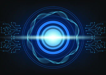 Abstract blue technology background with circle tech and light explosion, Vector illustration
