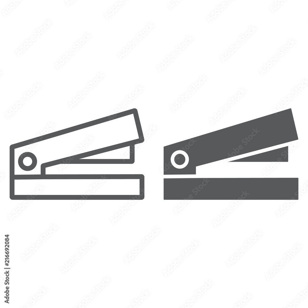 Poster staple line and glyph icon, office and work, stapler sign, vector graphics, a linear pattern on a wh