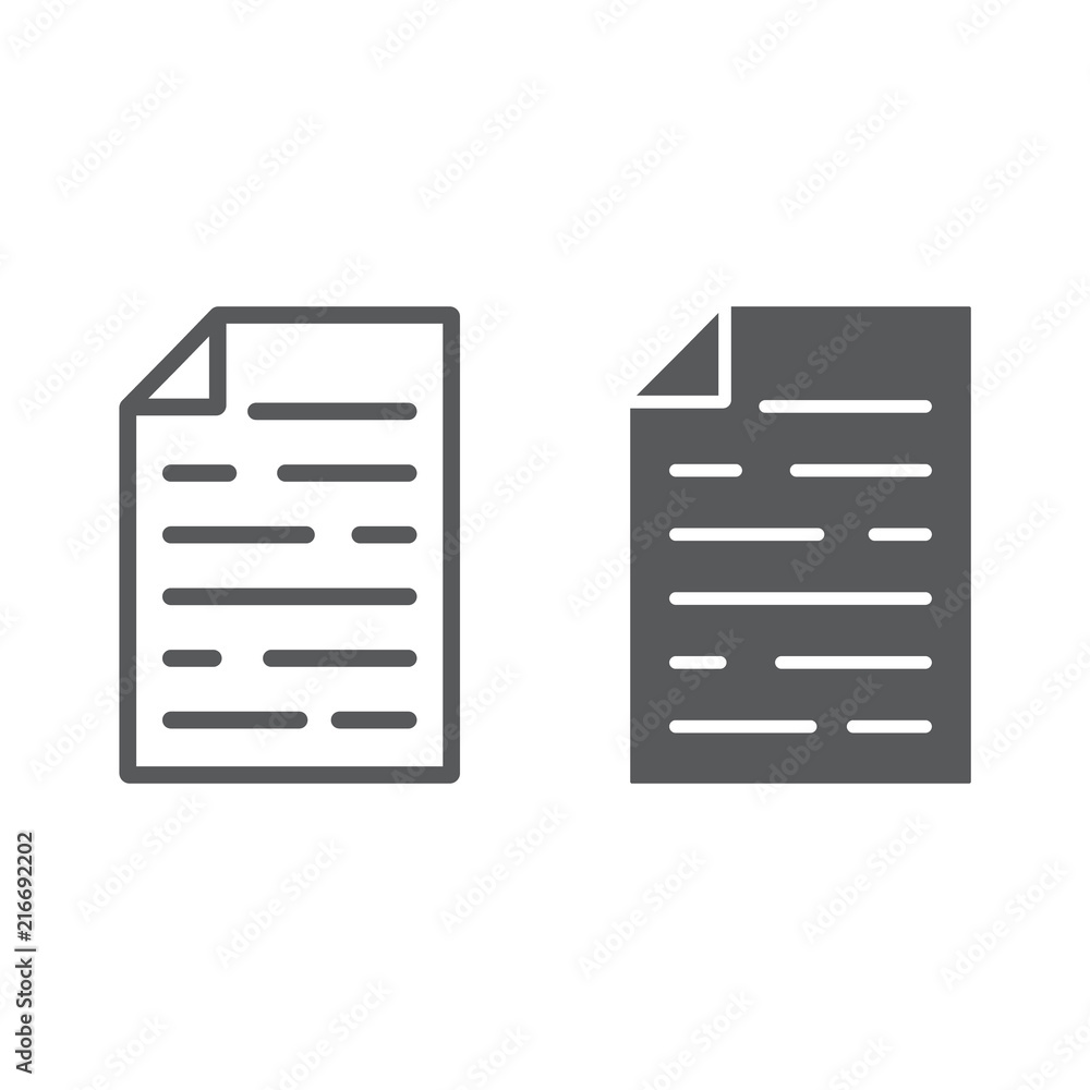 Poster document line and glyph icon, office and work, file sign, vector graphics, a linear pattern on a whi