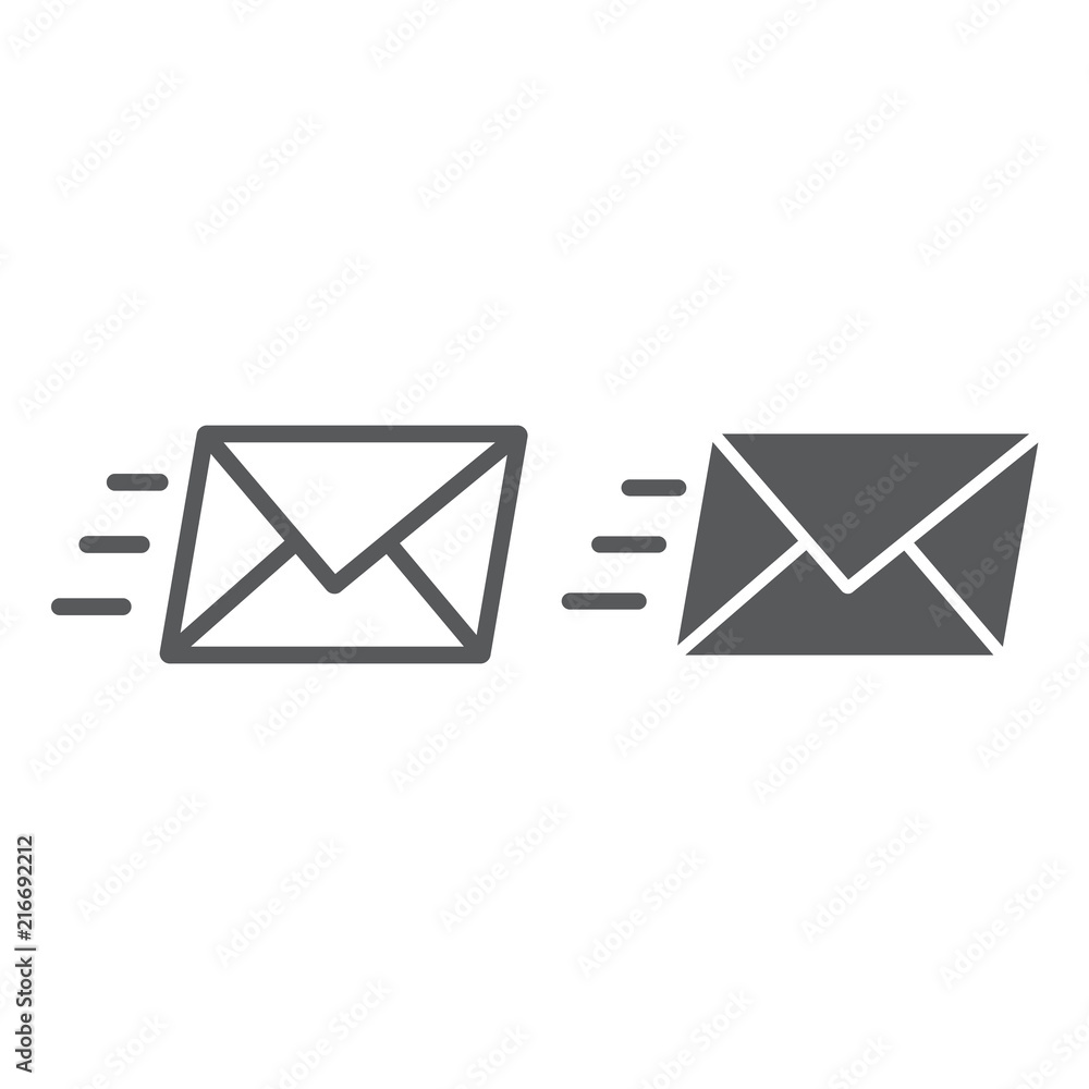 Poster email line and glyph icon, business and address, message sign, vector graphics, a linear pattern on 