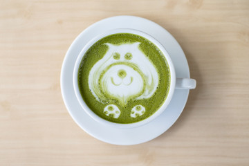 Matcha Green Tea Latte with Cute Latte Art