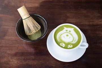Matcha Green Tea Latte with Cute Latte Art