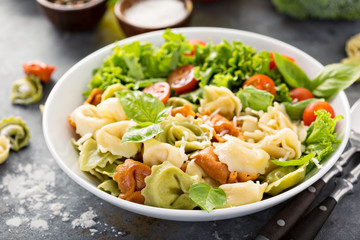 Rainbow tortellini with fresh salad