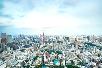 Naklejka premium Tokyo Tower, Japonia - wieża komunikacyjno-obserwacyjna. Była to najwyższa sztuczna konstrukcja w Japonii do 2010 roku, kiedy to nowy Tokyo Skytree stał się najwyższym budynkiem w Japonii.